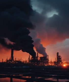 Oil refinery with smoke billowing from chimneys against a dark sky at dusk. - Olive Oil Times