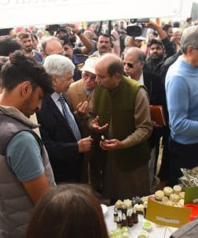 A group of people gathered around a table discussing various items at an outdoor event. - Olive Oil Times