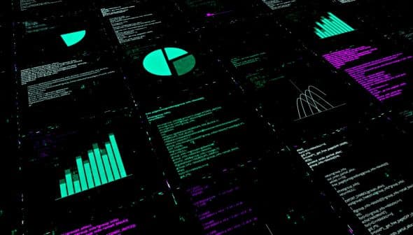 Various data visualization graphics including bar charts, pie charts, and line graphs on a dark background. - Olive Oil Times