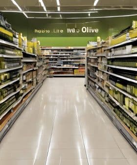 A supermarket aisle lined with shelves of olive oil bottles in various sizes and packaging. - Olive Oil Times