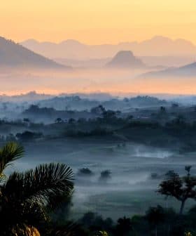A misty landscape featuring mountains and valleys during sunrise with soft light and fog. - Olive Oil Times