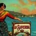 A vintage advertisement featuring a woman standing next to a can of La Superba olive oil by the sea. - Olive Oil Times