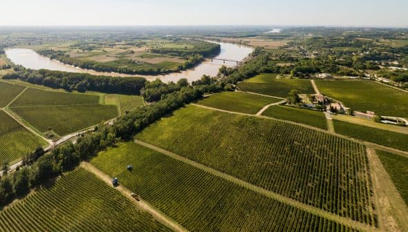 Aerial view of farmland in Gironde, France