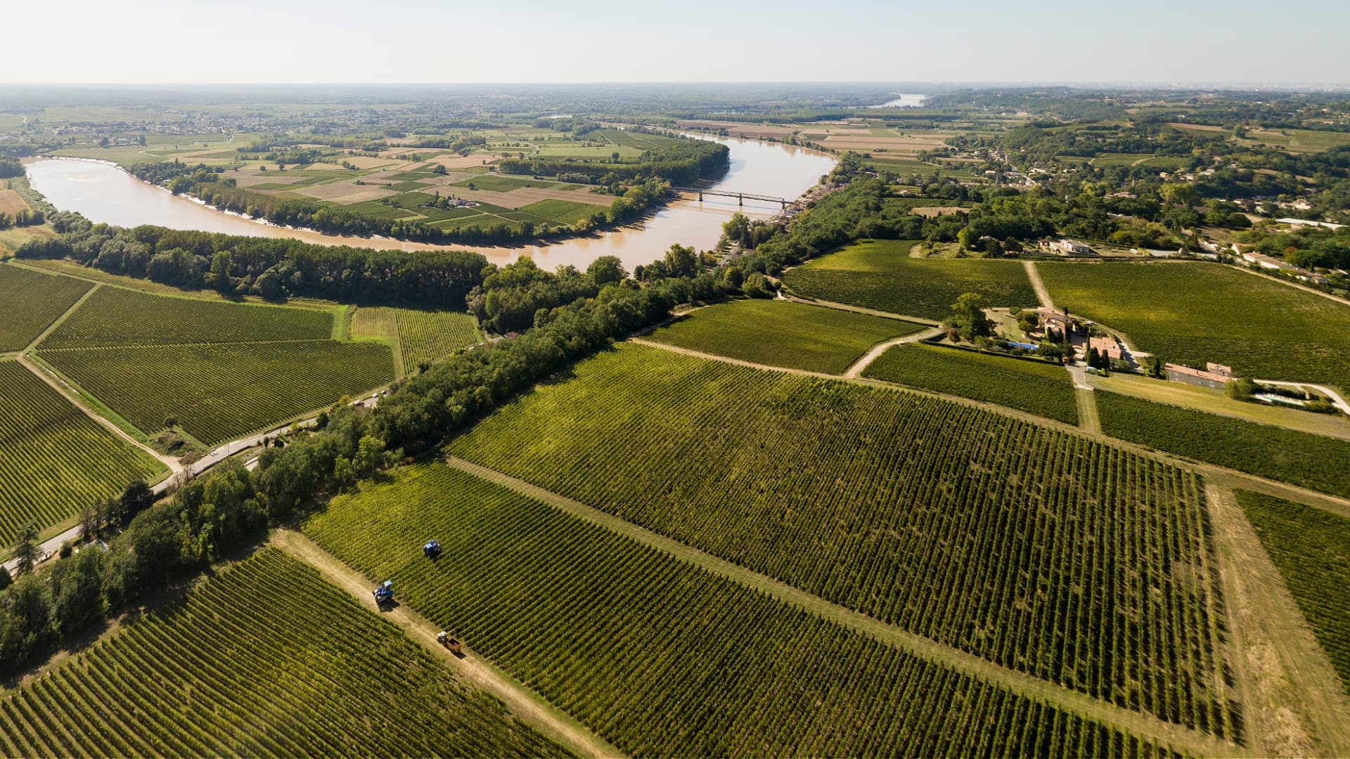 Aerial view of farmland in Gironde, France