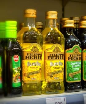 Filippo Berio olive oils on a supermarket shelf