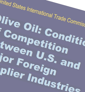 Couverture d'un rapport intitulé « Huile d'olive : conditions de concurrence entre les industries fournisseurs américaines et les principaux fournisseurs étrangers ». - Olive Oil Times